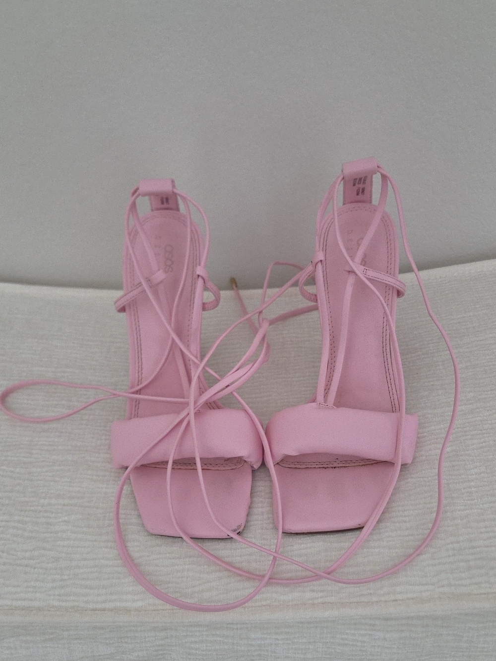 ASOS Pink Lace-Up Square Toe Block Heels
